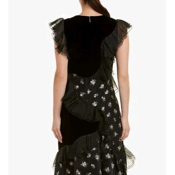 Rebecca‎ Taylor Midi Dress Black Ruffle Jacquard Velvet Floral SZ 10 Retail $730 - Picture 5 of 15